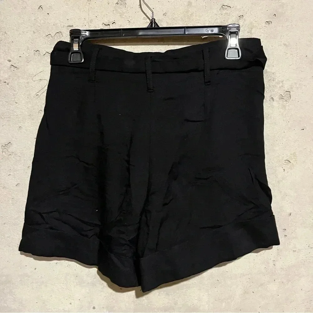 Aqua NWT High Waisted Paper Bag Pleated Shorts Belted Black Size Small